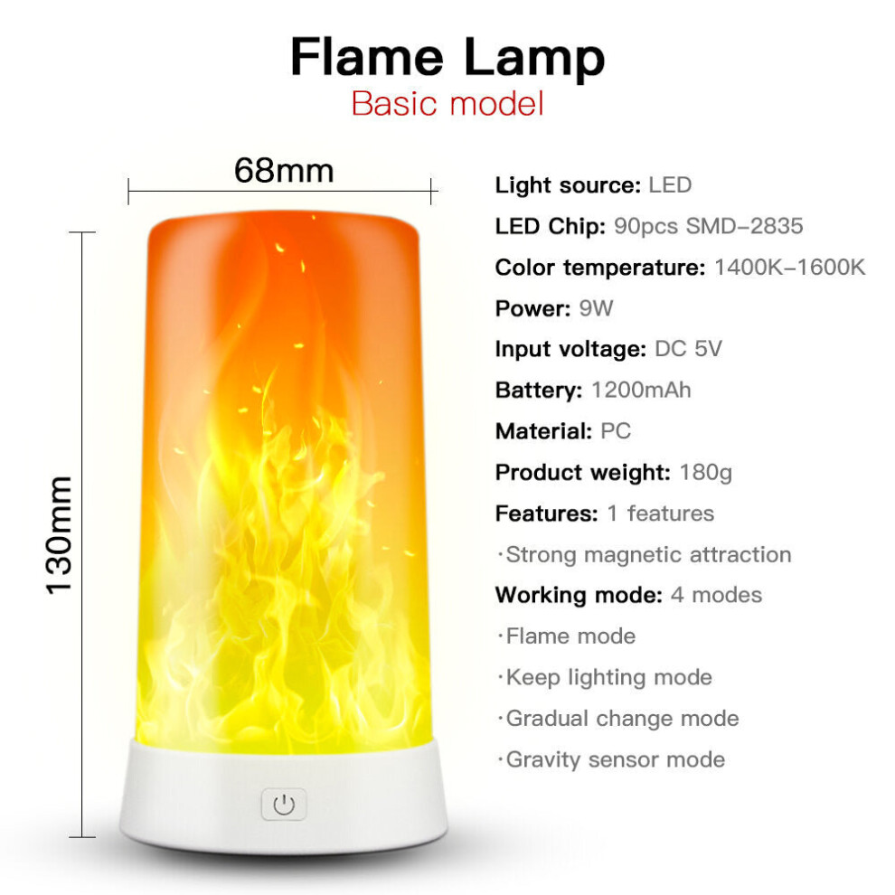 (Basic model) Flame Effect Light Decorative Table Lamp Night Light USB Charging Atmosphere Light for Restaurant Bar Bedroom Living Room