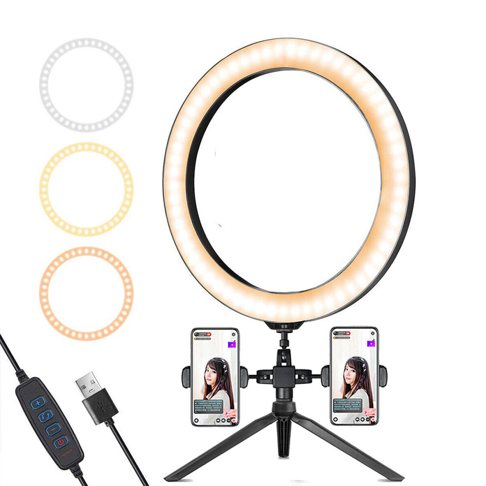 (16cm, With 2 Phone Clips) LED Ring Light Stand 3200K-5800K Dimmable Lamp for Selfie Video Photo Live Show