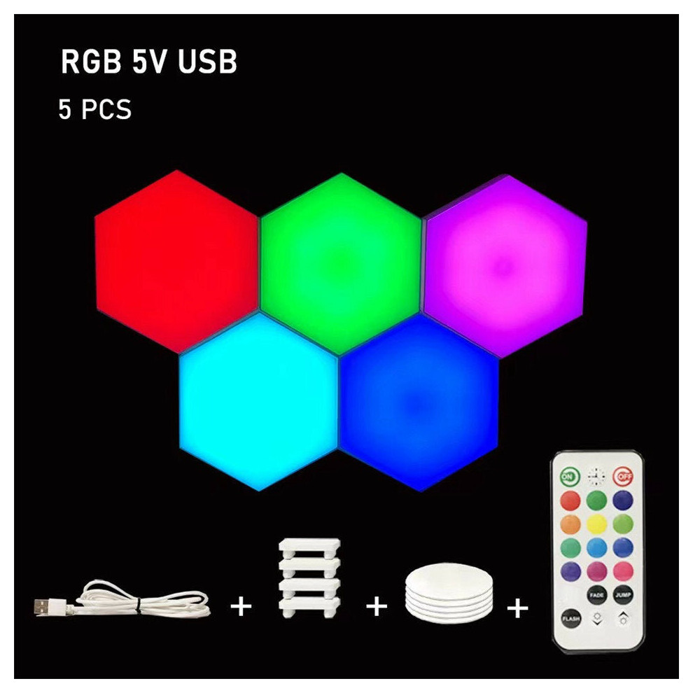 (5pcs) RGB LED Lamp Hexagon Light Touch Sensor RGBW LED Honeycomb Light Colorful Night Light USB with Remote