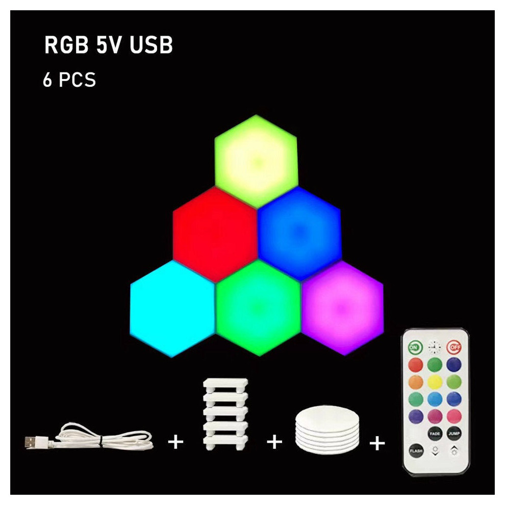 (6pcs) RGB LED Lamp Hexagon Light Touch Sensor RGBW LED Honeycomb Light Colorful Night Light USB with Remote