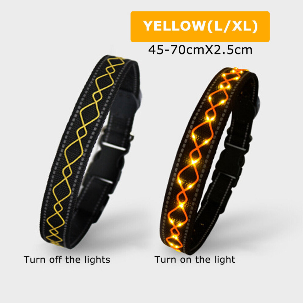 (Yellow) LED Dog Pet Collar Flashing Luminous Safety Night Light Flashing Adjustable