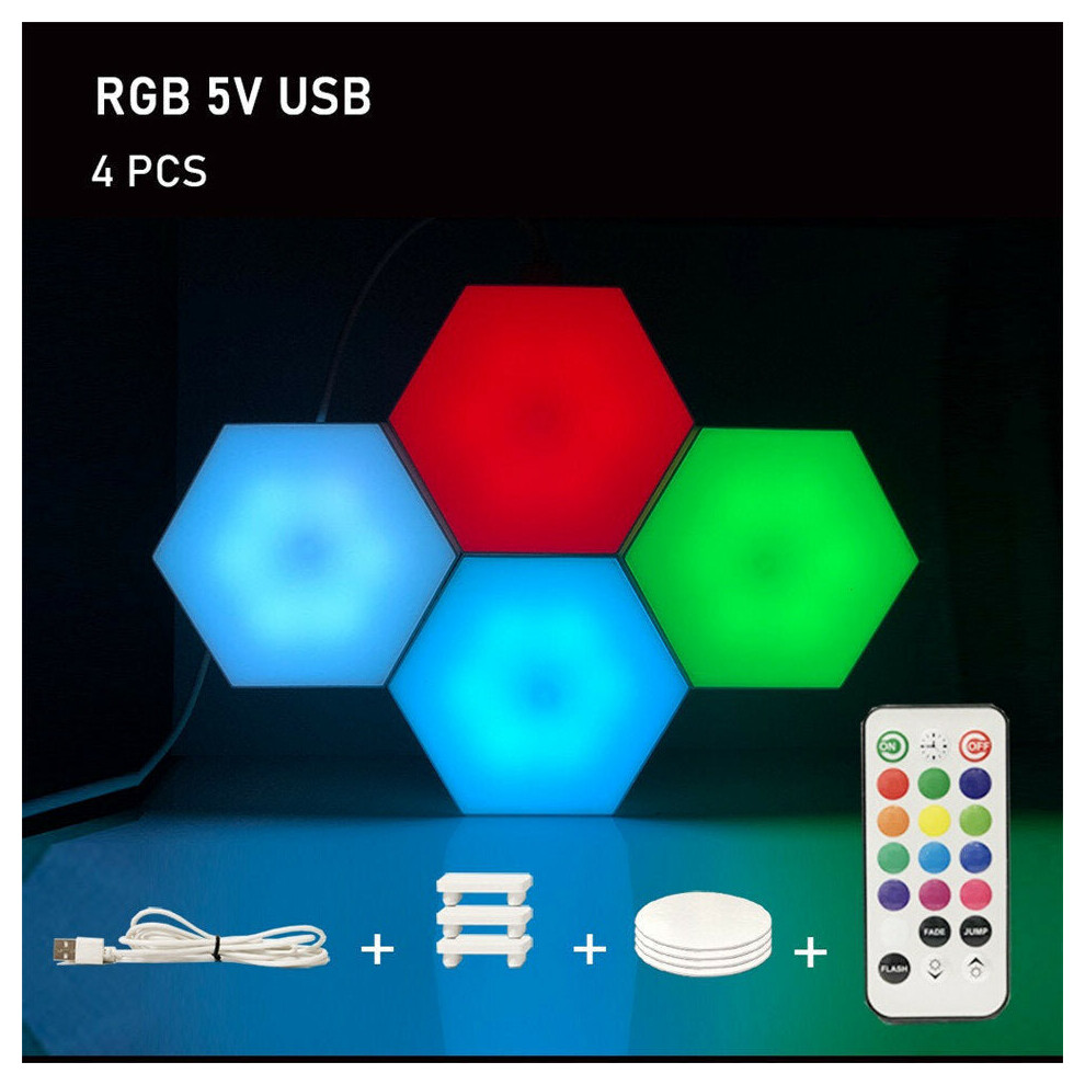 (4pcs) RGB LED Lamp Hexagon Light Touch Sensor RGBW LED Honeycomb Light Colorful Night Light USB with Remote