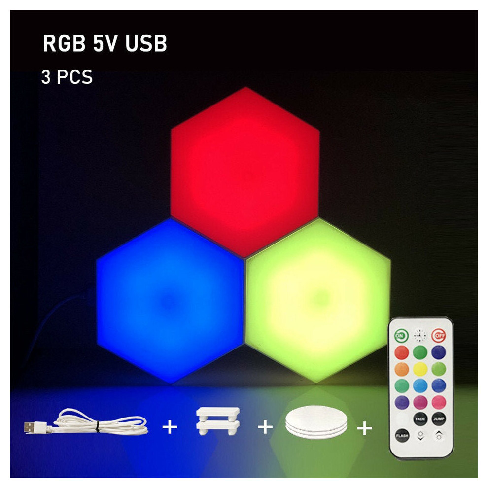 (3pcs) RGB LED Lamp Hexagon Light Touch Sensor RGBW LED Honeycomb Light Colorful Night Light USB with Remote