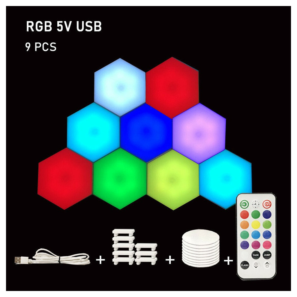 (9pcs) RGB LED Lamp Hexagon Light Touch Sensor RGBW LED Honeycomb Light Colorful Night Light USB with Remote