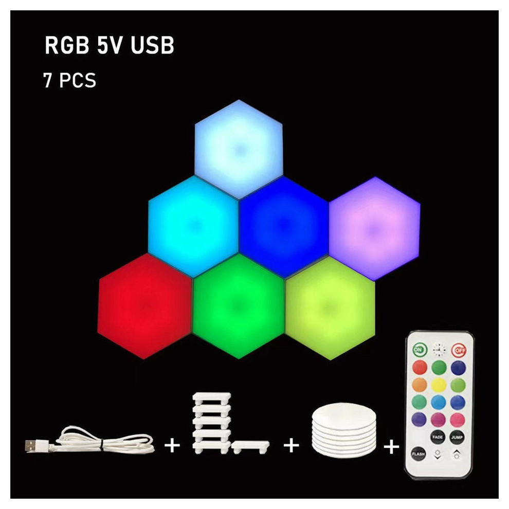 (7pcs) RGB LED Lamp Hexagon Light Touch Sensor RGBW LED Honeycomb Light Colorful Night Light USB with Remote