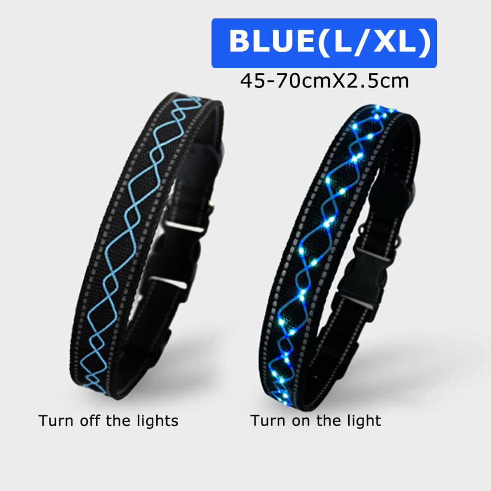 (Blue) LED Dog Pet Collar Flashing Luminous Safety Night Light Flashing Adjustable