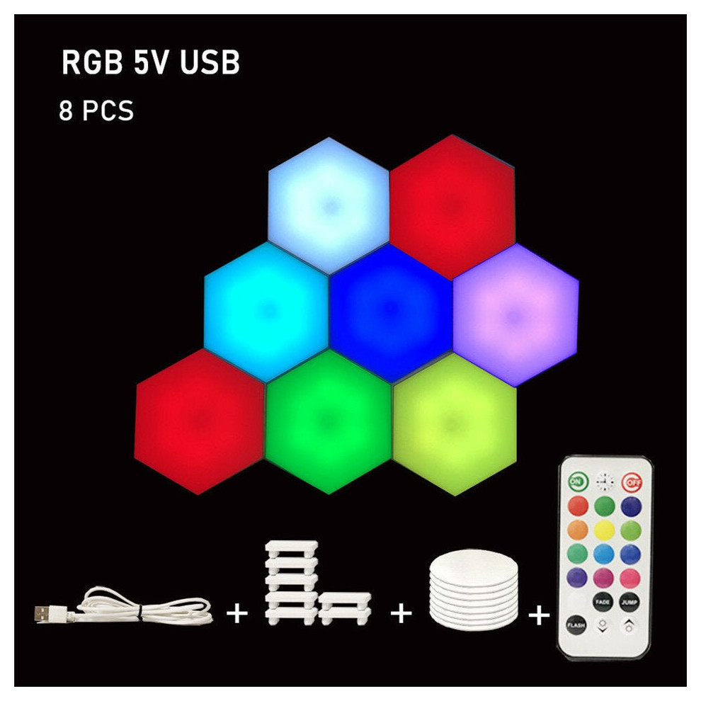 (8pcs) RGB LED Lamp Hexagon Light Touch Sensor RGBW LED Honeycomb Light Colorful Night Light USB with Remote