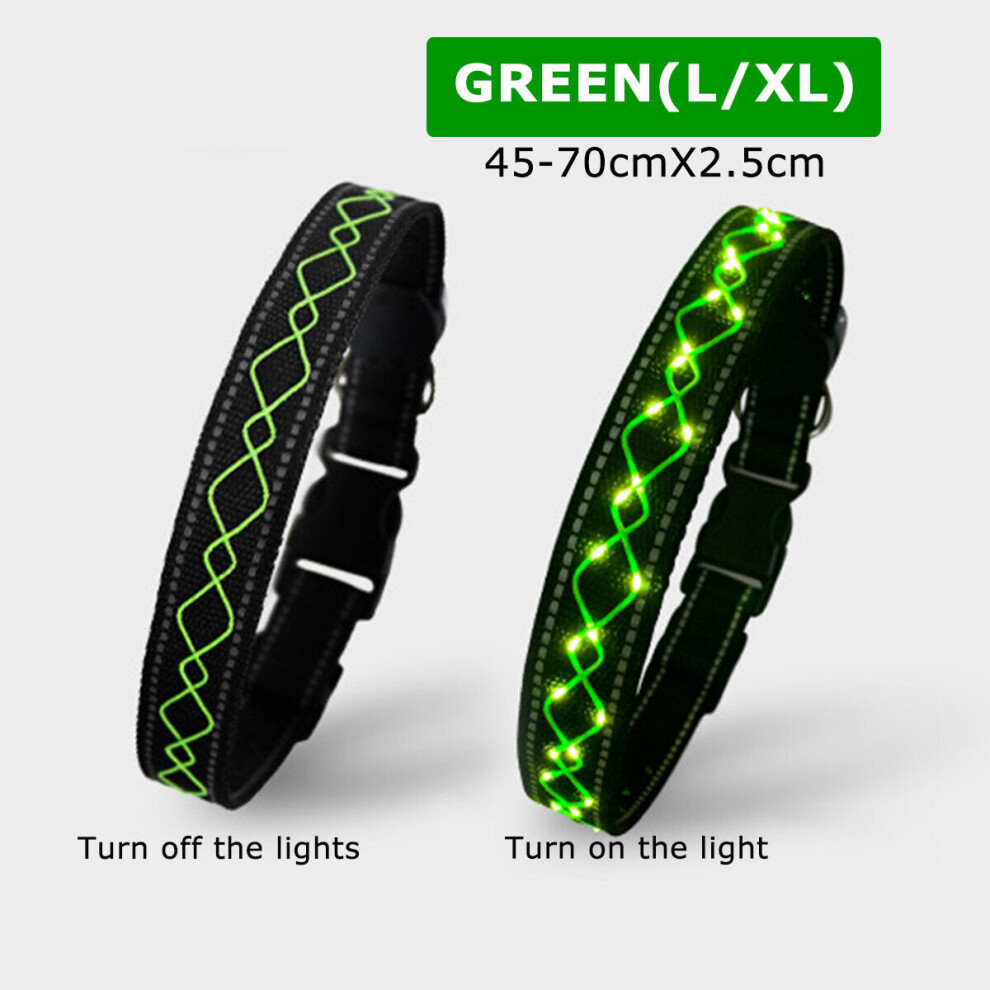 (Green) LED Dog Pet Collar Flashing Luminous Safety Night Light Flashing Adjustable