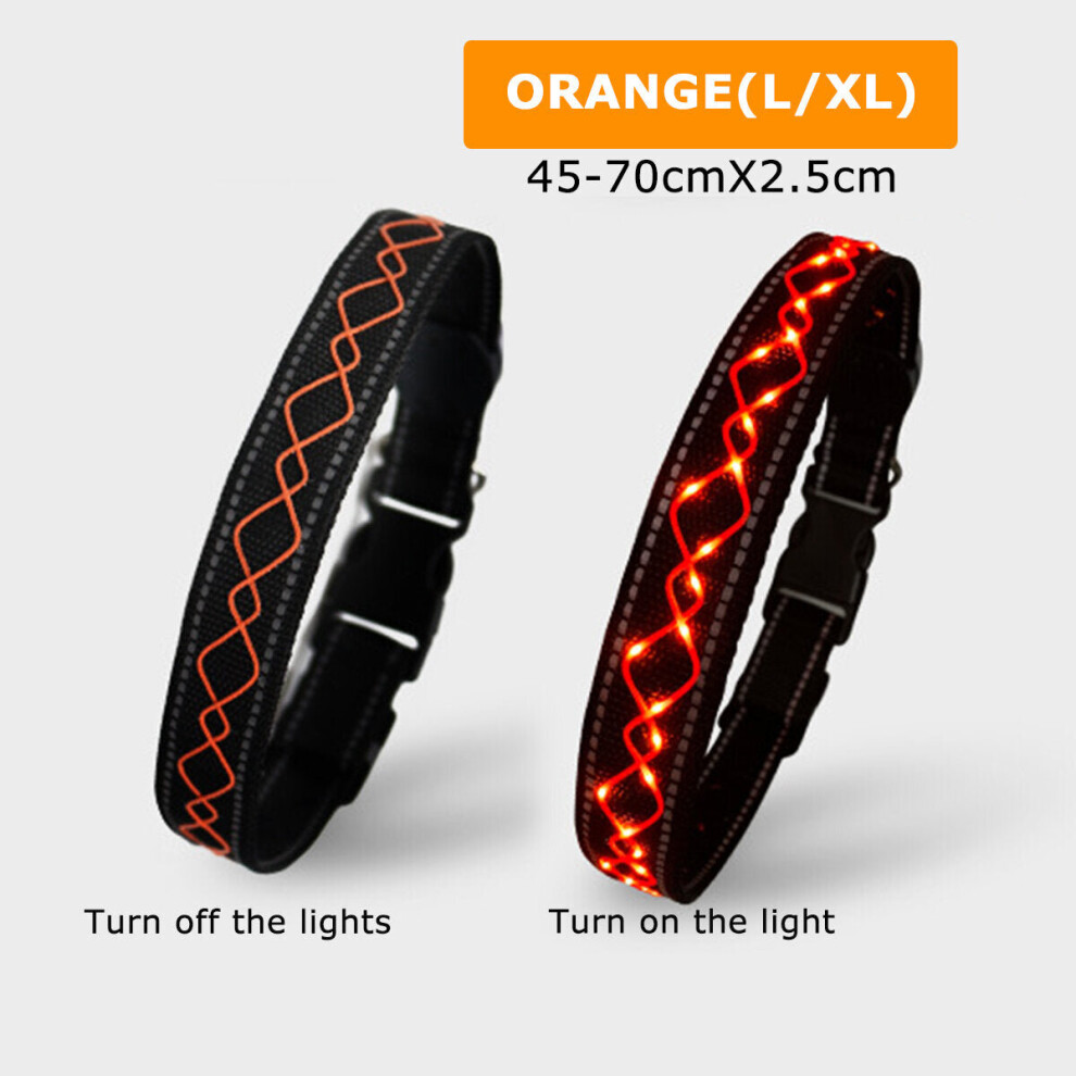 (Orange) LED Dog Pet Collar Flashing Luminous Safety Night Light Flashing Adjustable