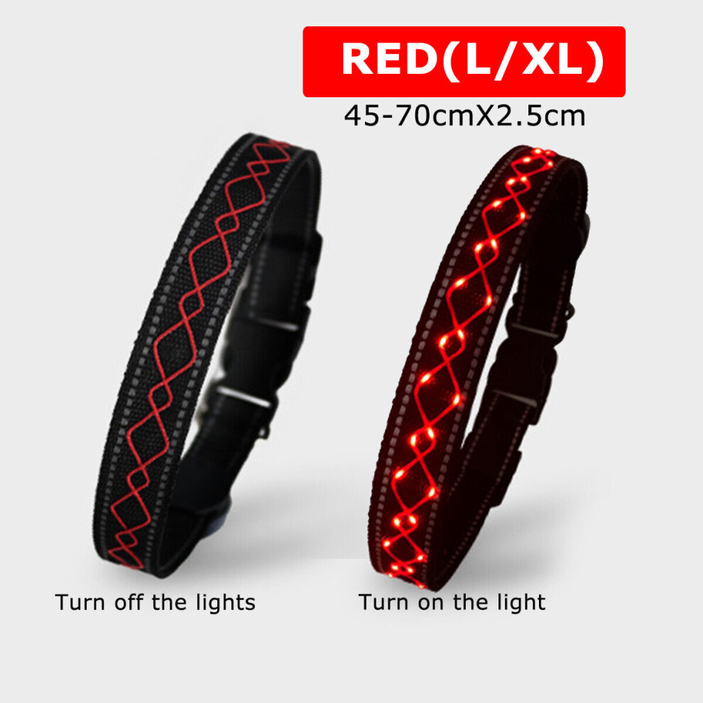 (Red) LED Dog Pet Collar Flashing Luminous Safety Night Light Flashing Adjustable