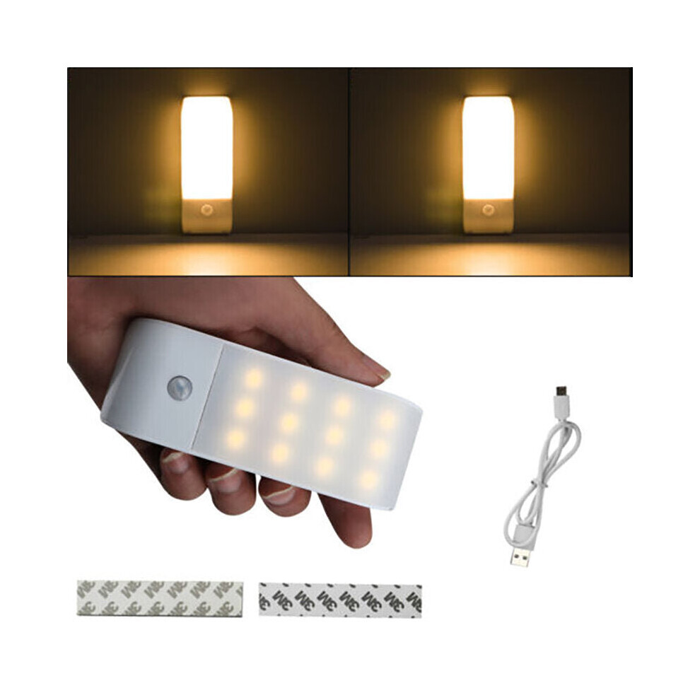 (Warm light) 12 LED USB Rechargeable Kitchen PIR Motion Sensor LED Light Bedroom Portable Wireless Wall Lamp Night Light LED Lights For Home