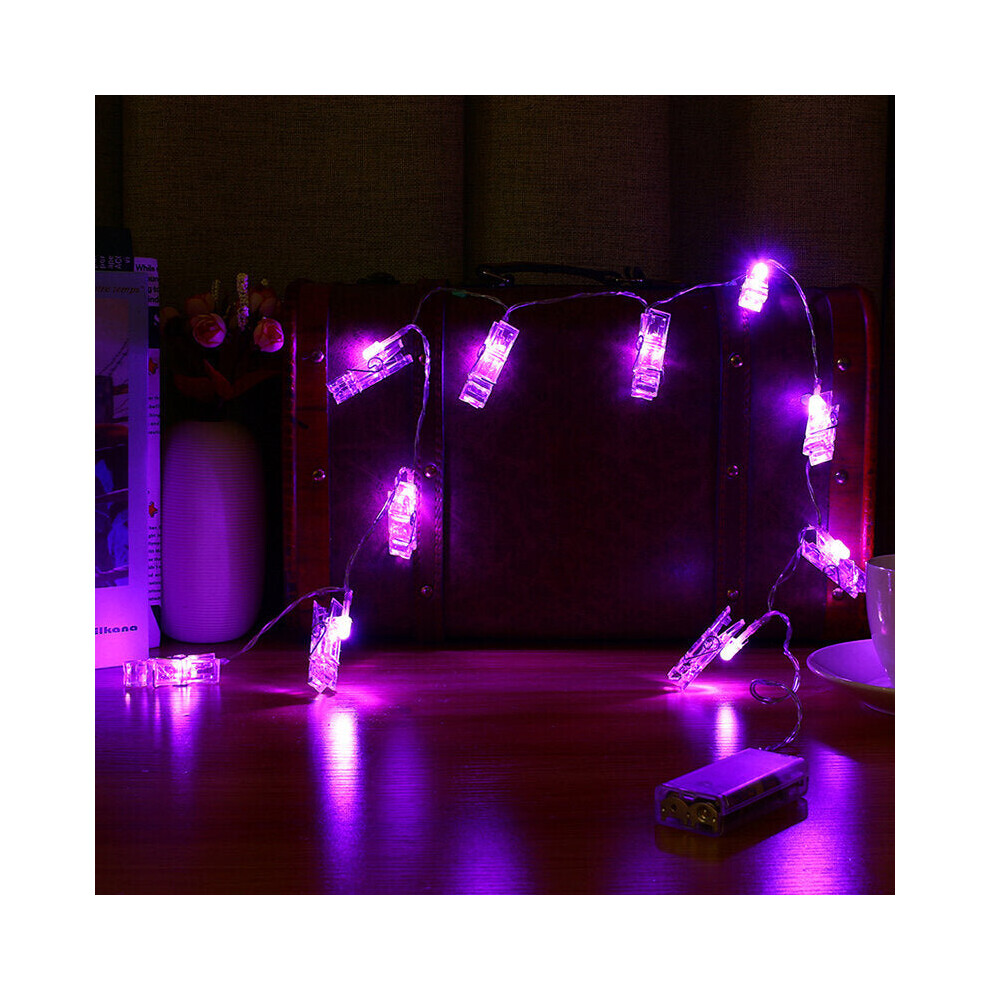 (Purple) 1.5M 10 LED Photo Clip String Lights LED Fairy Lights for Festival Christmas Party Wedding