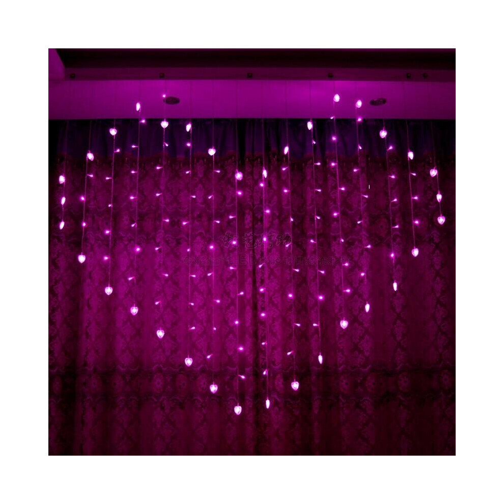 (Pink) 2x1m 128 LED Heart Shape Light String 220V Curtain Light Home Decor for Festival Christmas