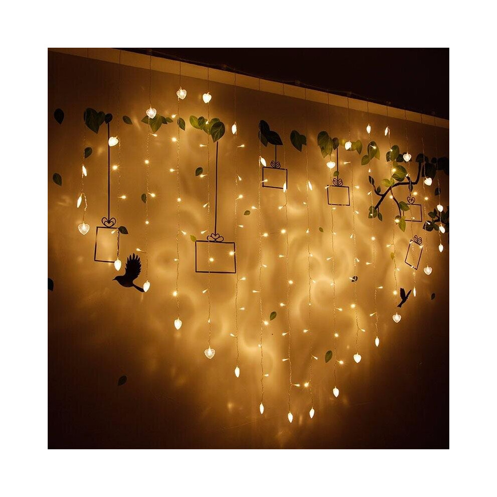 (Warm White) 2x1m 128 LED Heart Shape Light String 220V Curtain Light Home Decor for Festival Christmas