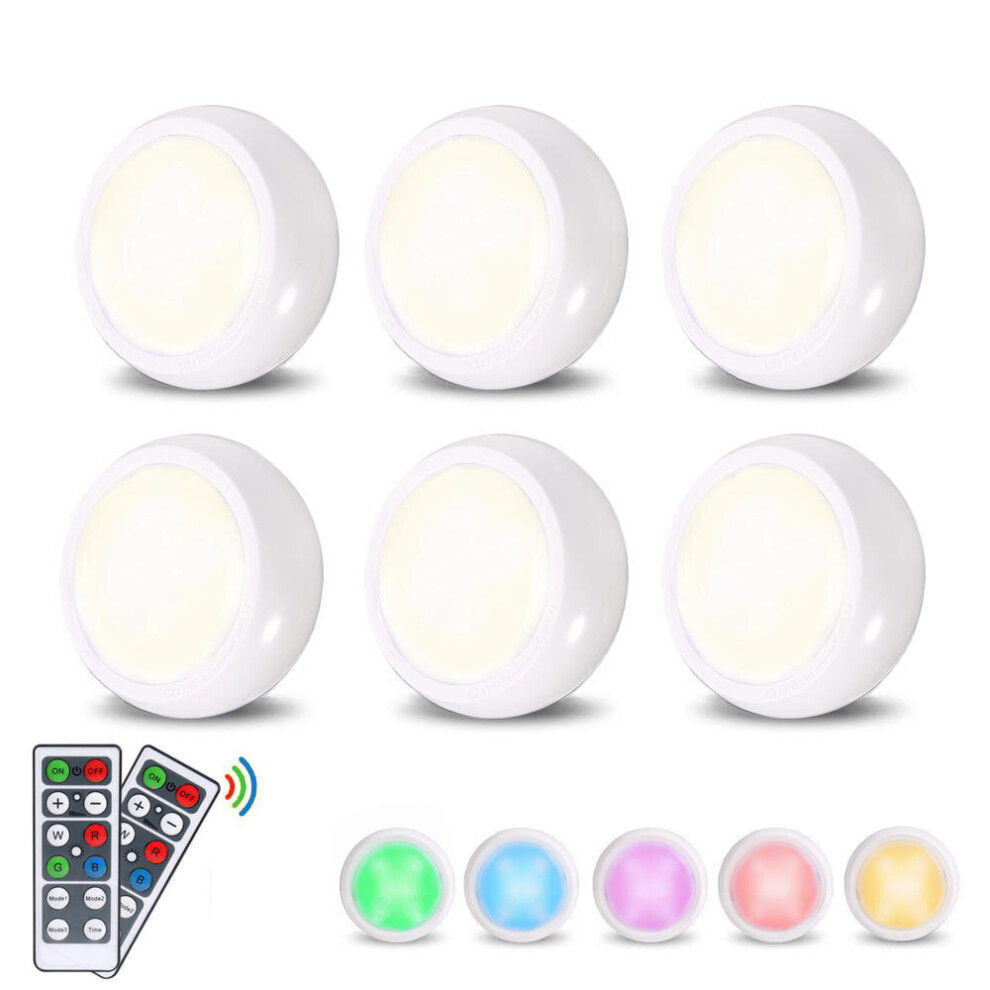 (RBGW) 6pcs LED Night Light RGBW / White Wiress Remote Contro Cabinet Light for Bedroom Kitchen Closet
