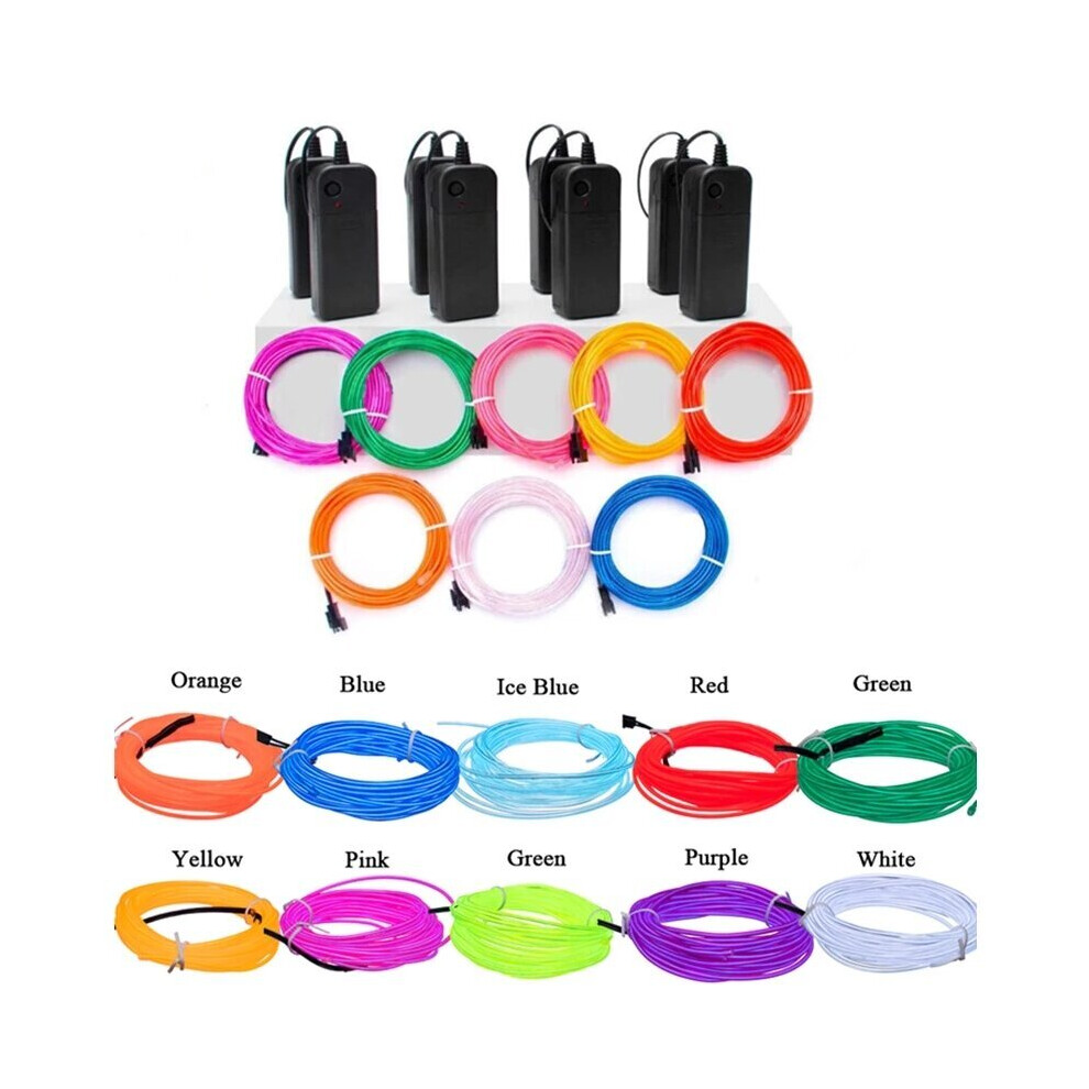 (Red, 5m) 3/5m Glow EL Wire Neon LED Strip Light Auto Flexible Rope Tube Sewable Tagled Lamp Dance Party Car Decor
