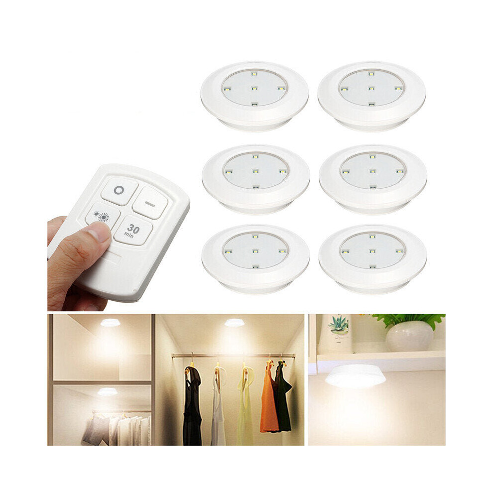 6PCS LED Wireless Cabinet Light Kitchen Counter Under Touch Closets Lighting Puck Lamp with Remote Control