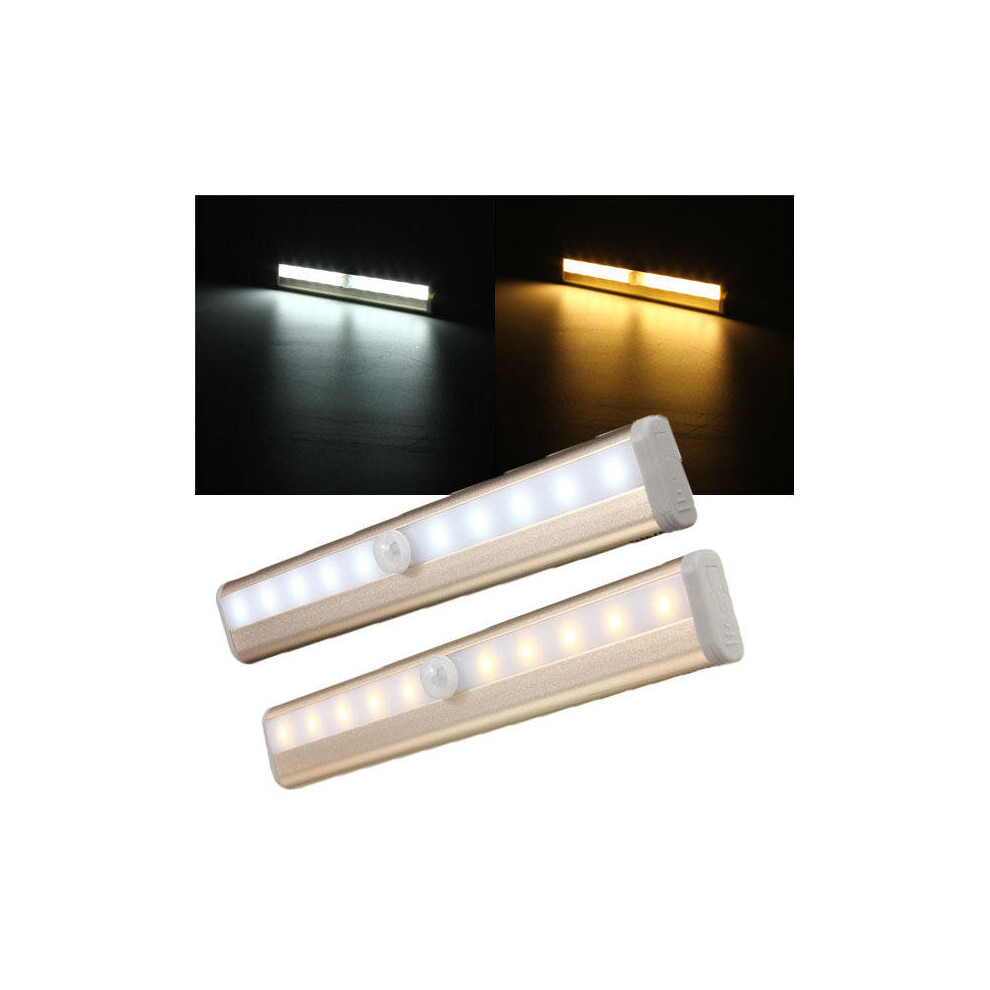 (Warm White) 10 LED Cabinet Light PIR Human Body Motion Sensor Lamp Cupboard Closet LED Night Light LED Strip Light 6V