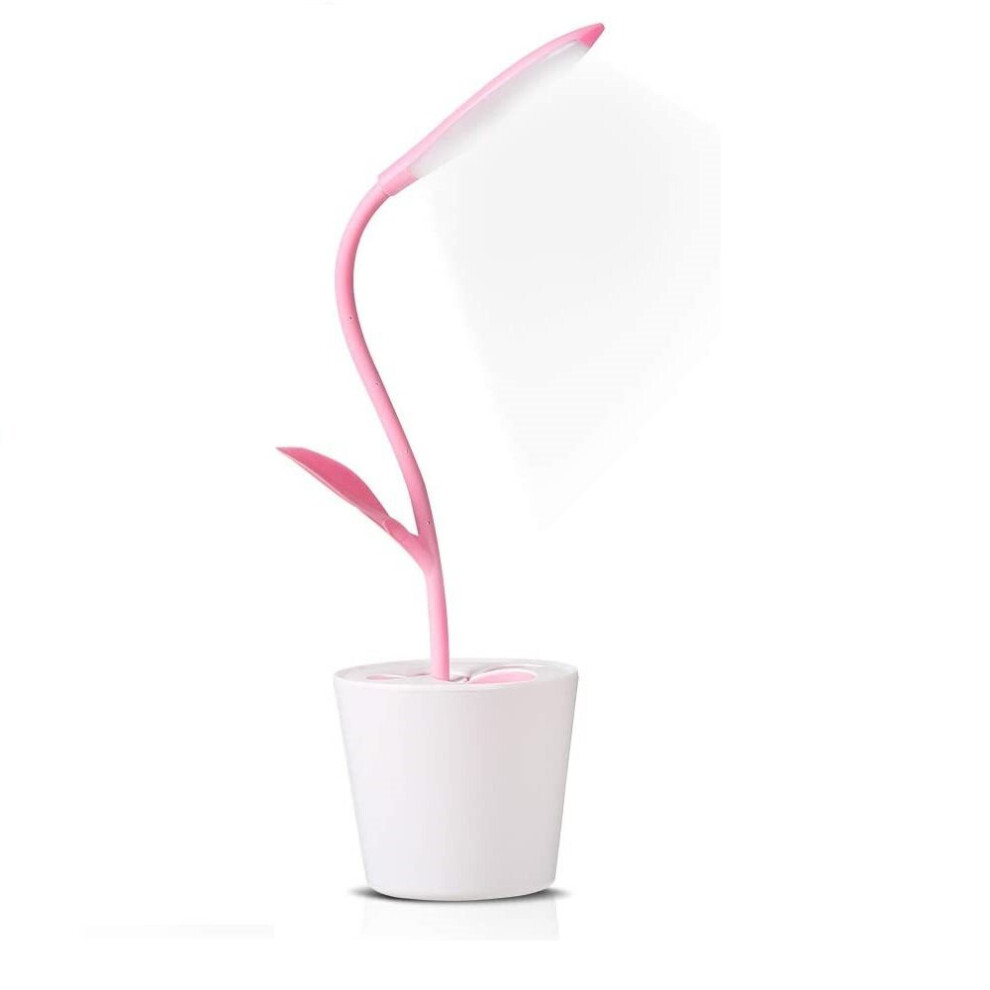 (Pink) LED Table Light USB Rechargeable 3 Level Dimmer with Touch-Sensitive Switch Reading Lamp, Pencil Holder Decoration