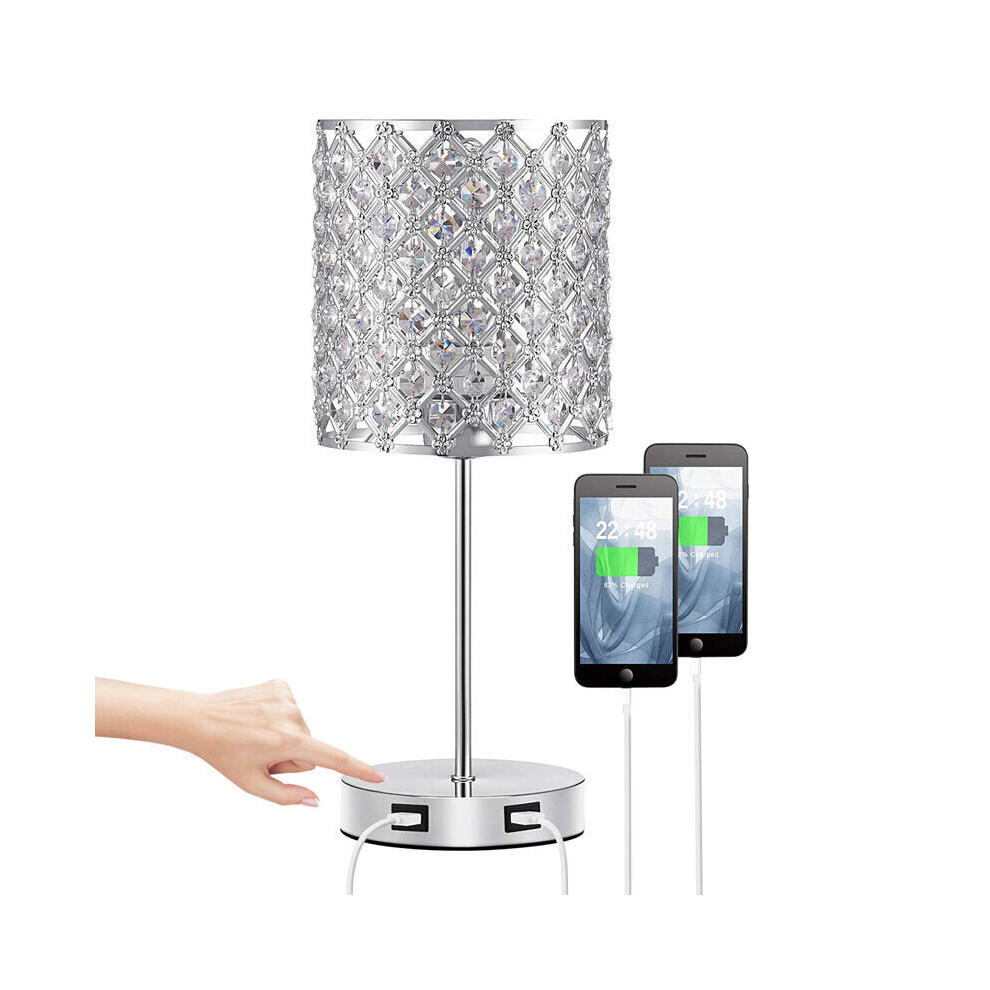 (US Plug) USB Rechargeable Crystal Desk Lamp Touch Dimming BedsideLights Bedroom LED Night Light with Light Source