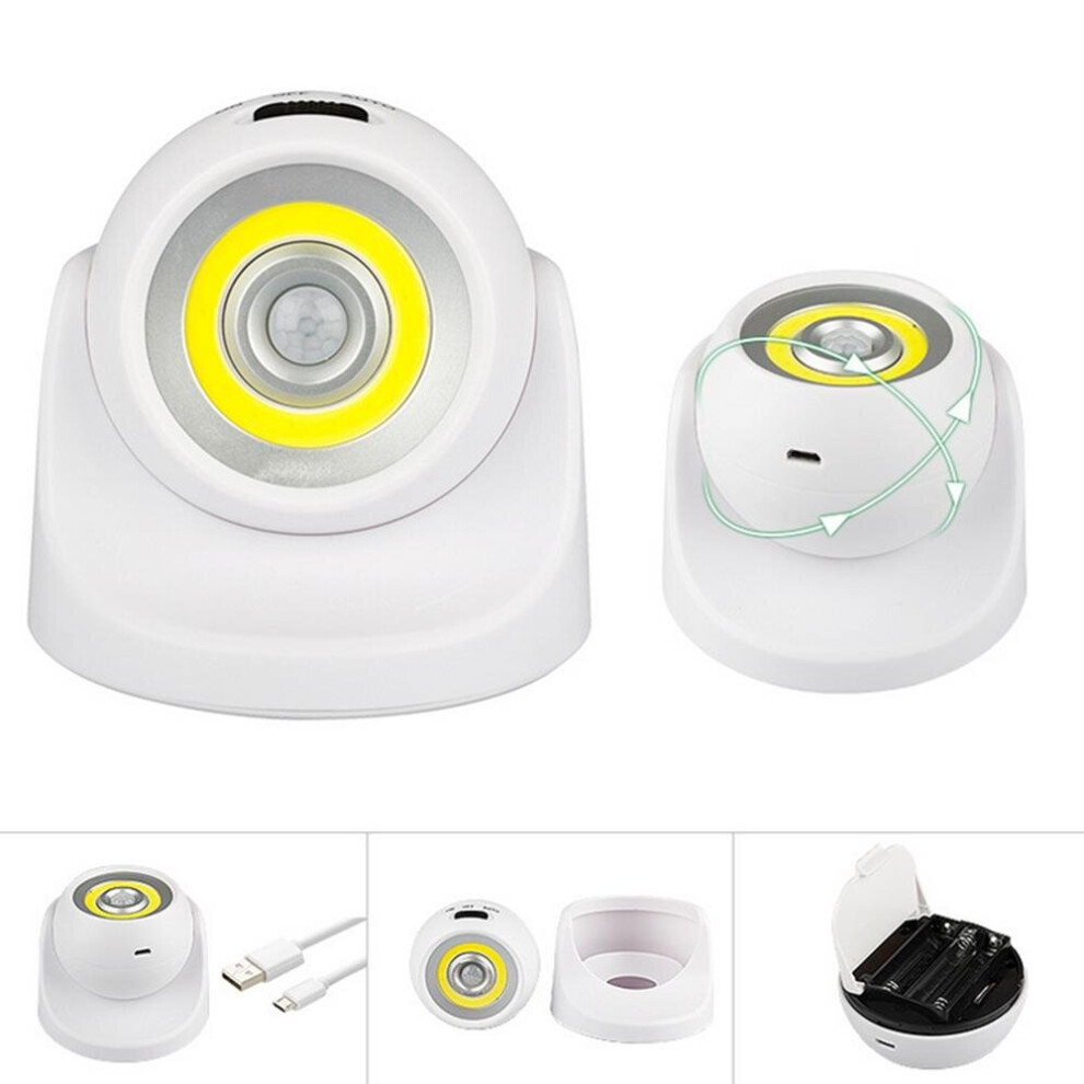 (USB rechargeable  type) Battery Powered / USB Rechargeable 360 Degree Rotation COB PIR Motion Sensor Night Light Corridor