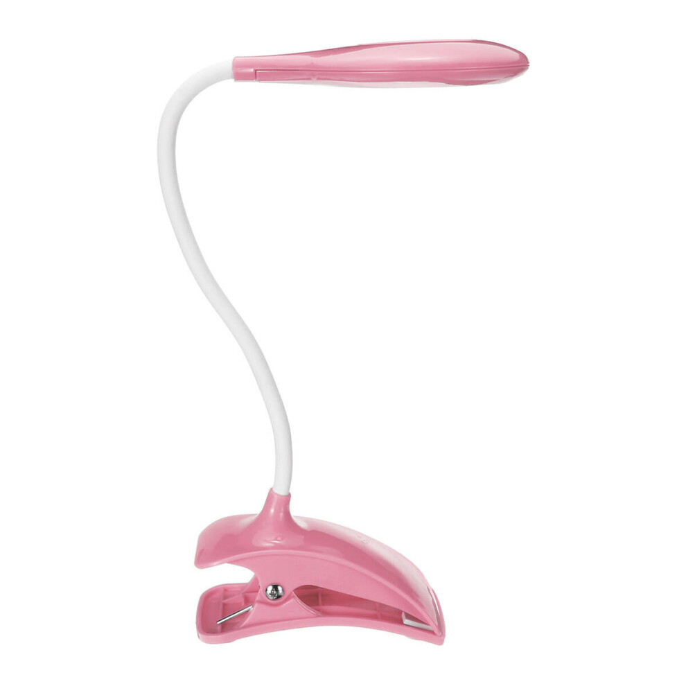 (Pink) USB Rechargeable Touch Sensor LED Desk Table Lamp Dimmable Clip-On Reading