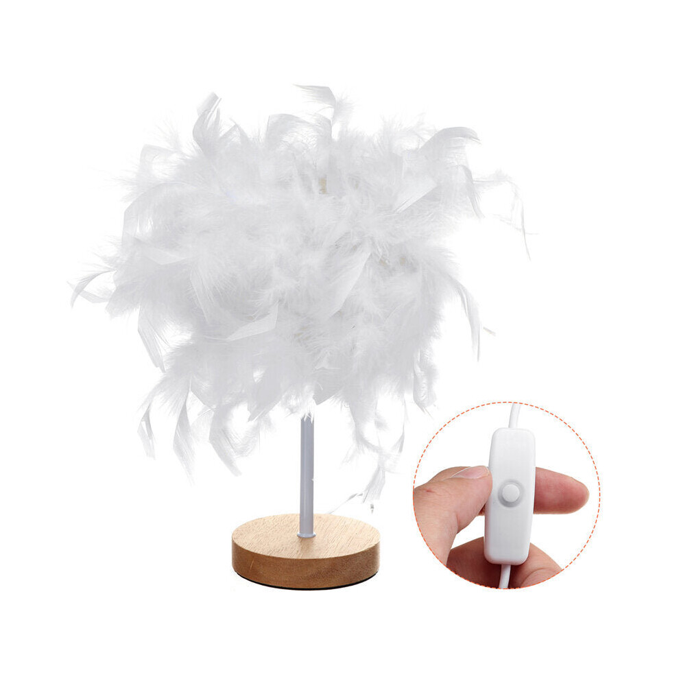 (Dimmable) USB Modern White Feather Shade Table Lamp Lampshade Elegant Bedside Desk Night Light Home Bedroom Decor