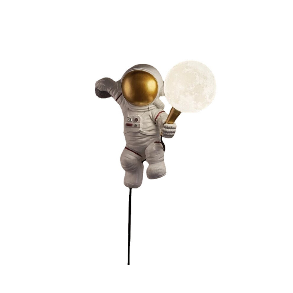 (White Light, Wall Lamp) Nordic LED Personality Astronaut Moon Children's Room Wall Lamp Desk Lamp Bedroom Study Balcony Aisle Lamp Decoration