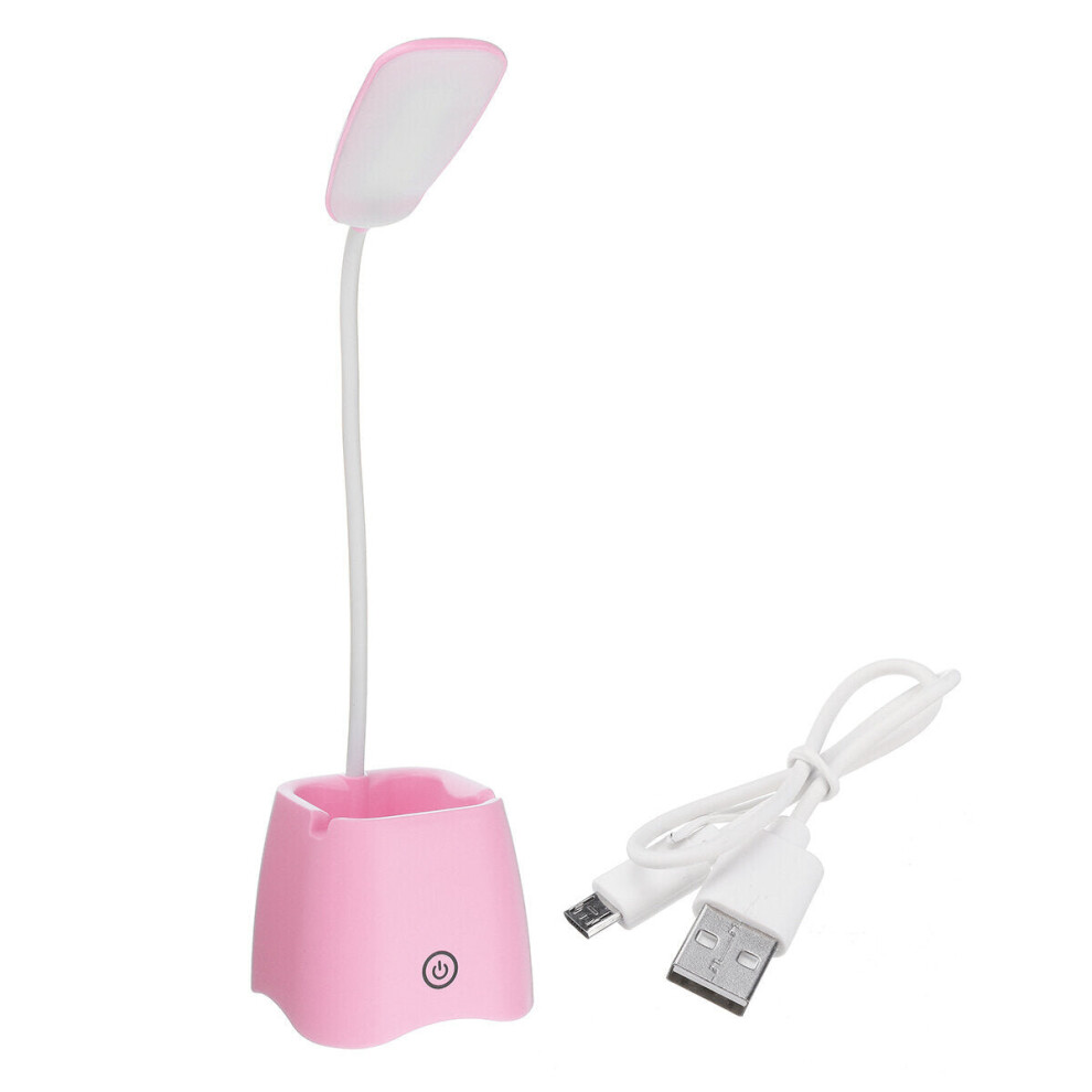 (Pink) Multifunctional USB Rechargeable Touch Dimmable LED Table Lamp Pen Holder Mobile Phone Stand Magnet Mirror