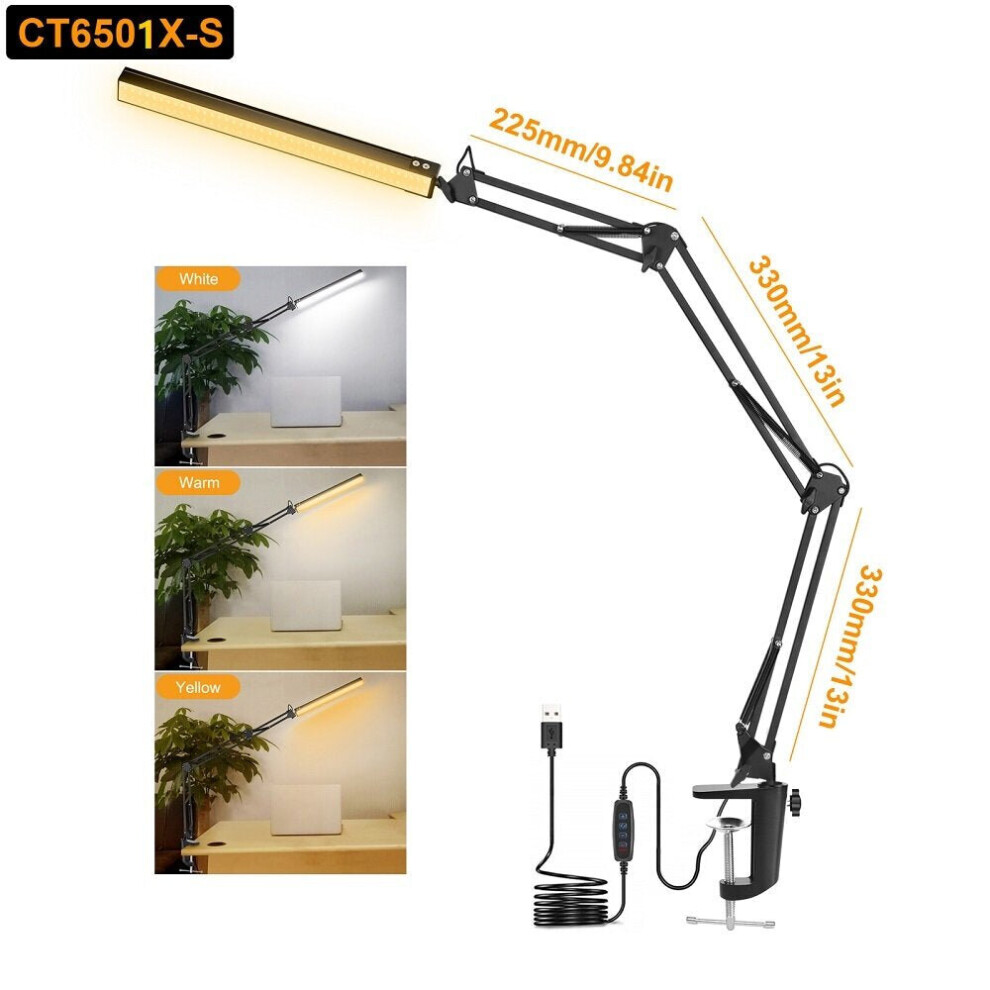 (CT6501X-S) 10W LED Desk Lamp Reading Table Lamps 3 Color Modes 10 Brightness Level Eye Caring Lights Dimmable Home Office Light