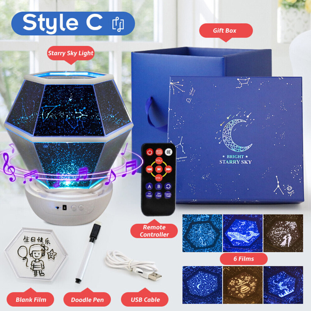 (Style C) 3 Styles Colorful Starry Sky Light LED Projector Music Romantic Lamp Night Light