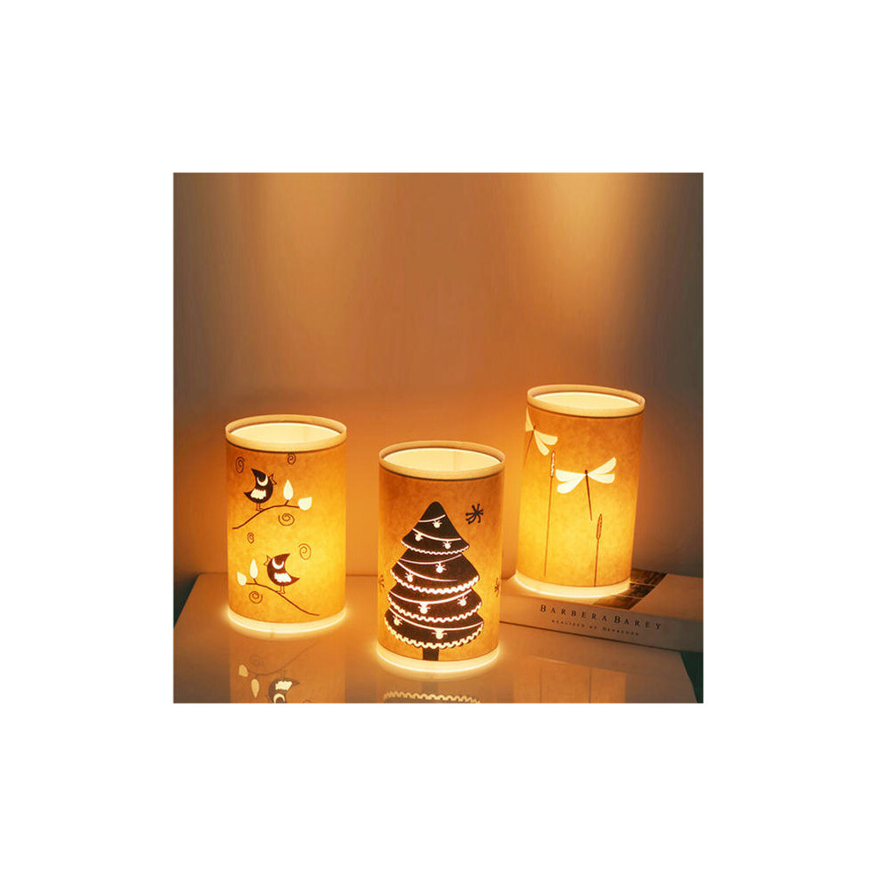 (Christmas tree) Hand Carved Warm Desk Light Parchment LED Table Lamp for Home Decor