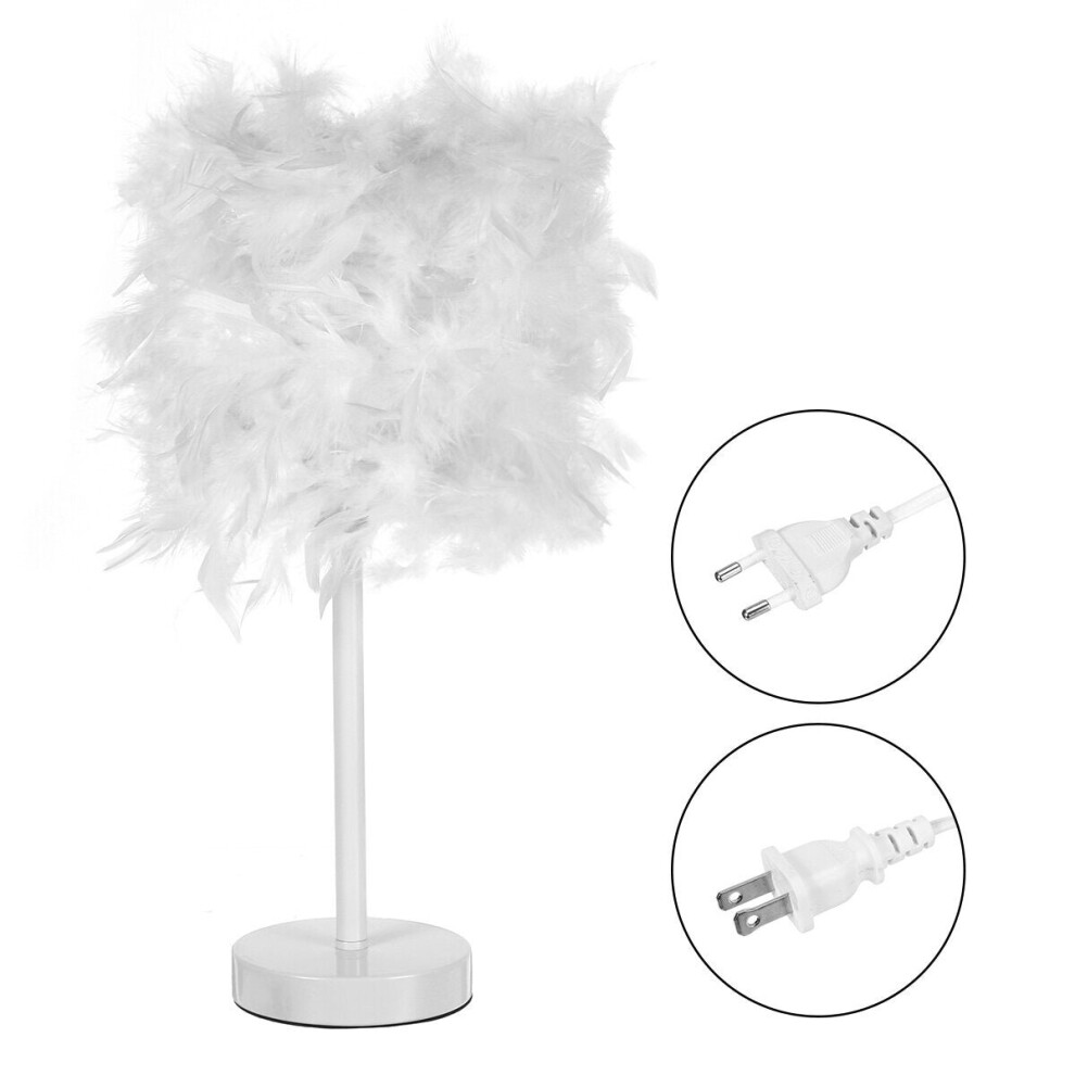 (US Plug) Modern Feather Shade Light Bedside Table Desk Lamp Bedroom DIY Decor Gift Home Without Bulb