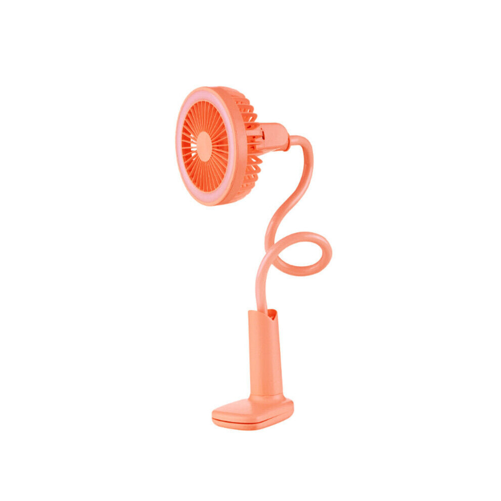 (Orange) USB LED Clip Table Desk Fan Light Reading Night Light Lamp with Fan Rechargeable Flexible Adjustable