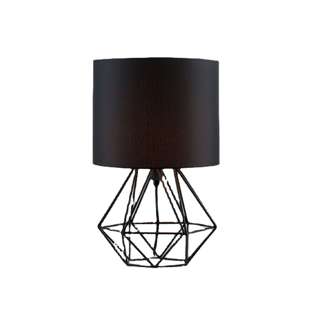 (Black) Hollowed Out Modern Desk Lamp Bedroom Bedside Geometric Table Lamp With Shade