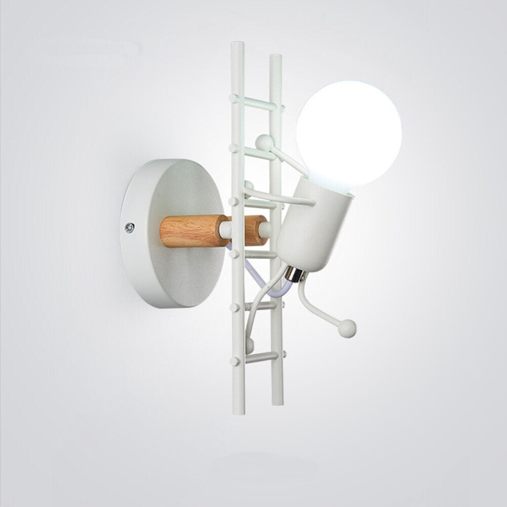 (White) Wall Lamp Creative Small Man Iron Lights Metal Simple Cartoon Robot Sconce Lamps For Indoor Art Decor Light Without Bulb
