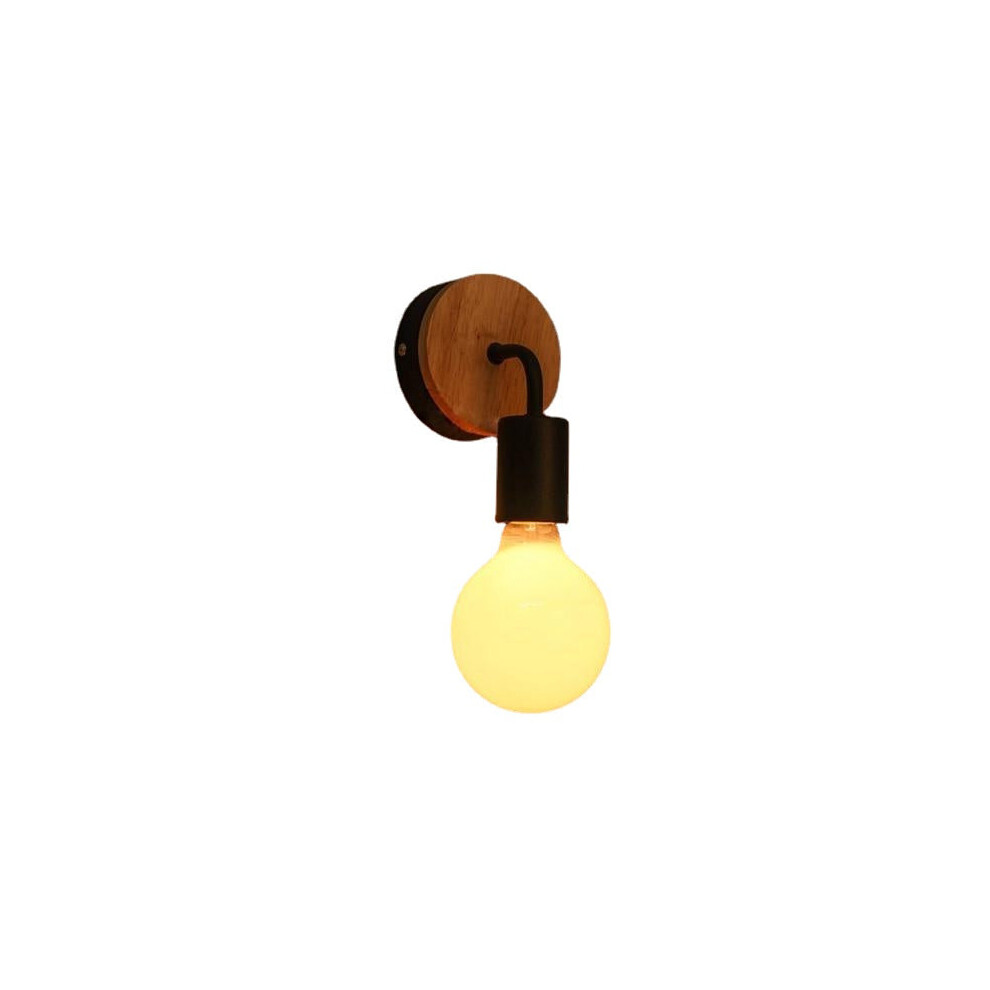 (Black) Modern Wood Metal E27 Holder Wall Lamp Bedroom Restaurant Corridor Lighting
