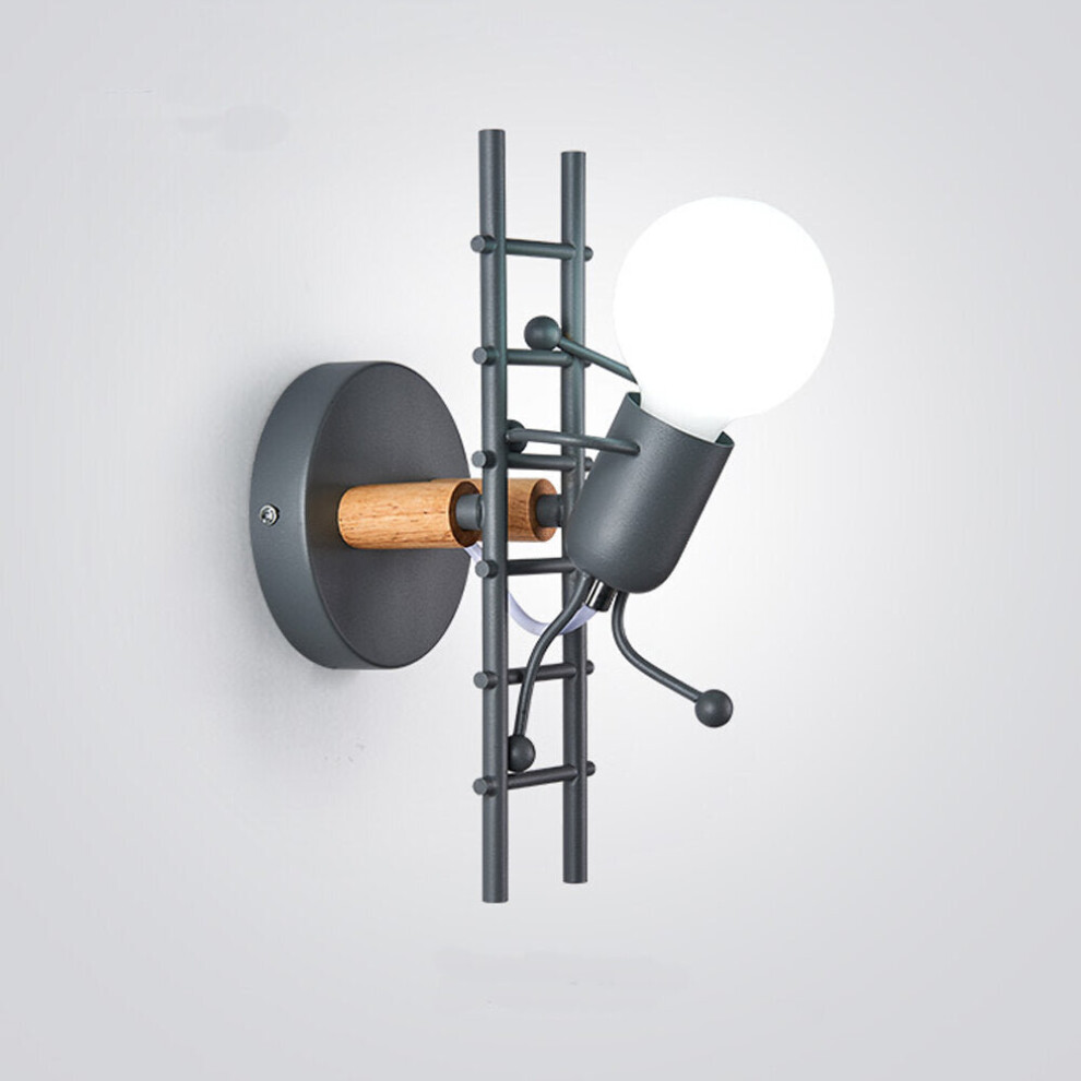 (Gray) Wall Lamp Creative Small Man Iron Lights Metal Simple Cartoon Robot Sconce Lamps For Indoor Art Decor Light Without Bulb