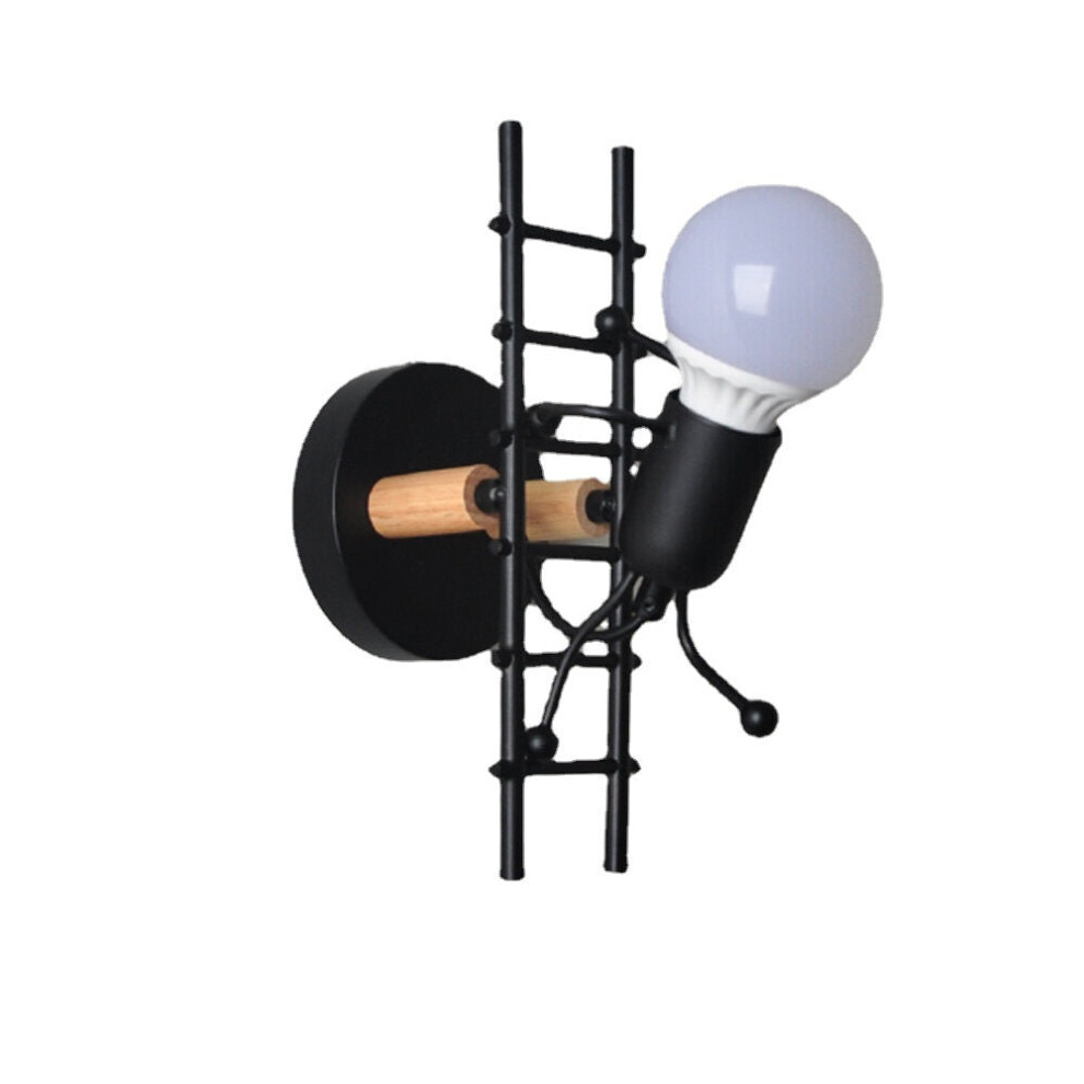 (Black) Wall Lamp Creative Small Man Iron Lights Metal Simple Cartoon Robot Sconce Lamps For Indoor Art Decor Light Without Bulb