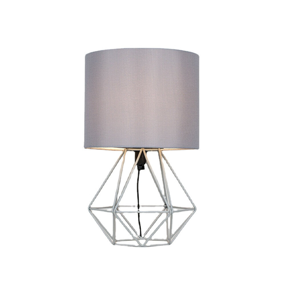 (Grey) Hollowed Out Modern Desk Lamp Bedroom Bedside Geometric Table Lamp With Shade