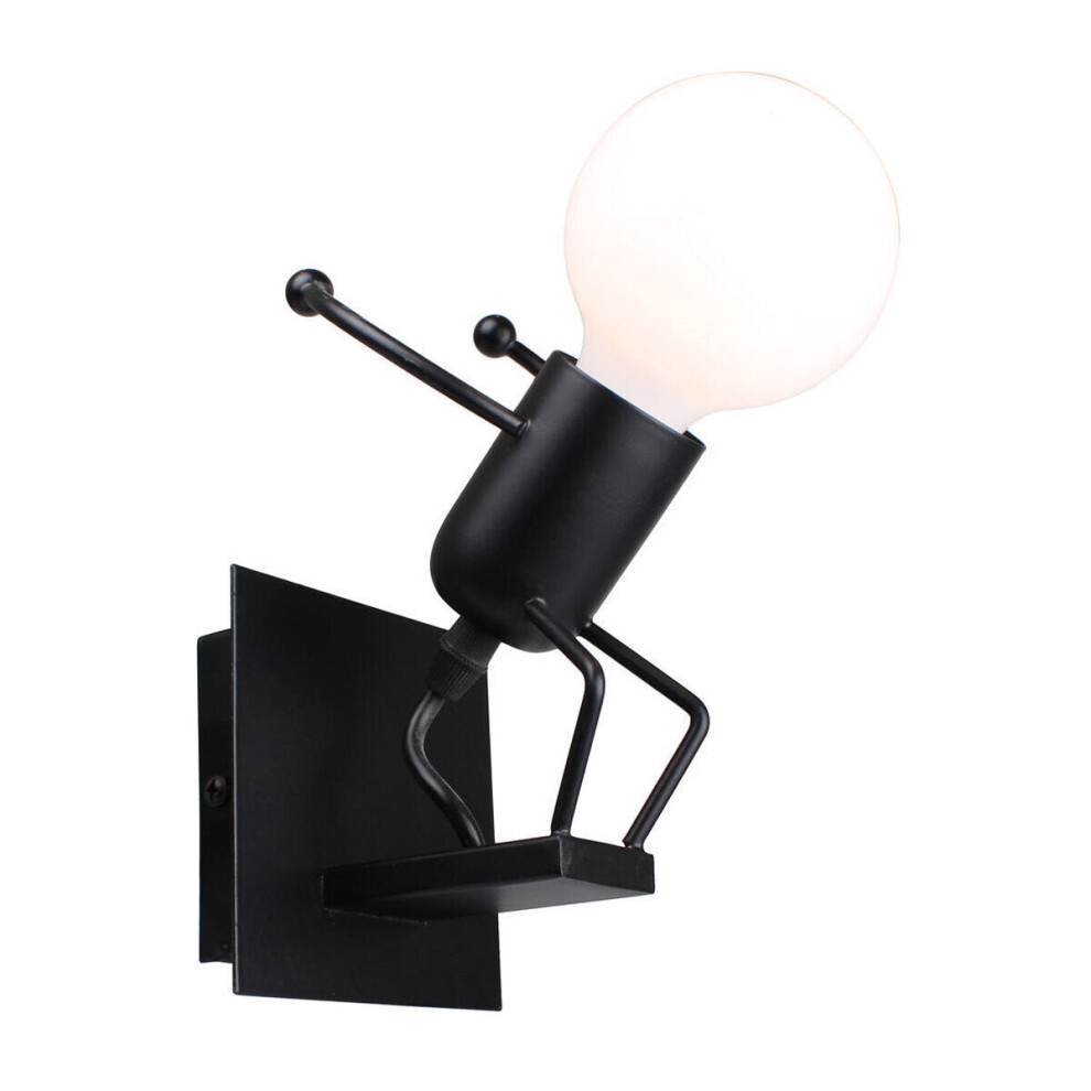 (Black) Modern Creative Funny Iron People Jumping Wall Light Hanging Chandelier Fixtures Iron Art Bedside Lamp Black/White Bulb Not Include