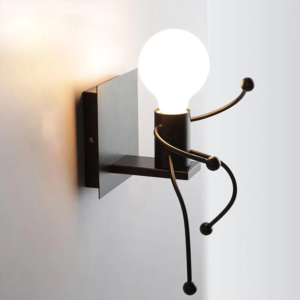 (Black, Type A) LED Wall lamp Creative Mounted Iron Bedside Sconce Lamp for Kids Baby Room Living Room Dining Without Bulb