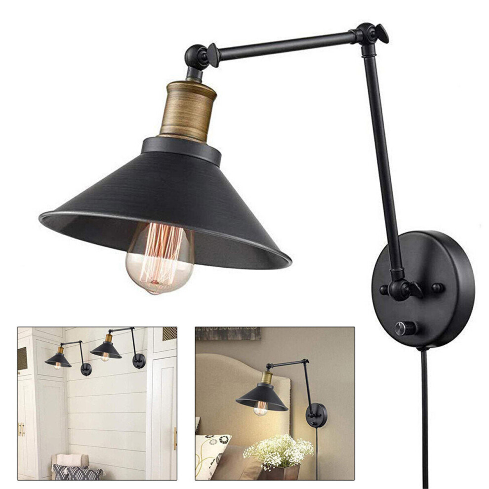 (1pcs) 1PCS/2PCS 60W 110V US Plug Industrial Black Sconce Adjustable Swing Arm Angle Vintage Wall Mount Plug in Lamp