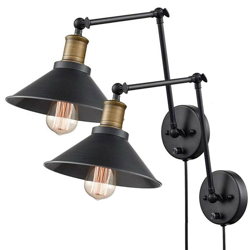 (2pcs) 1PCS/2PCS 60W 110V US Plug Industrial Black Sconce Adjustable Swing Arm Angle Vintage Wall Mount Plug in Lamp