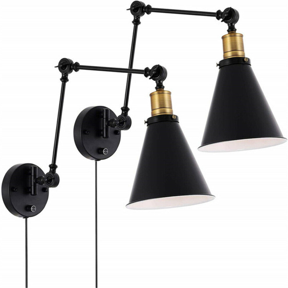 (2pcs) 1/2Pcs Swing Arm Wall Lamp 110V Industrial Plug-In LED Light Corded Wall Black Finish Without Bulbs