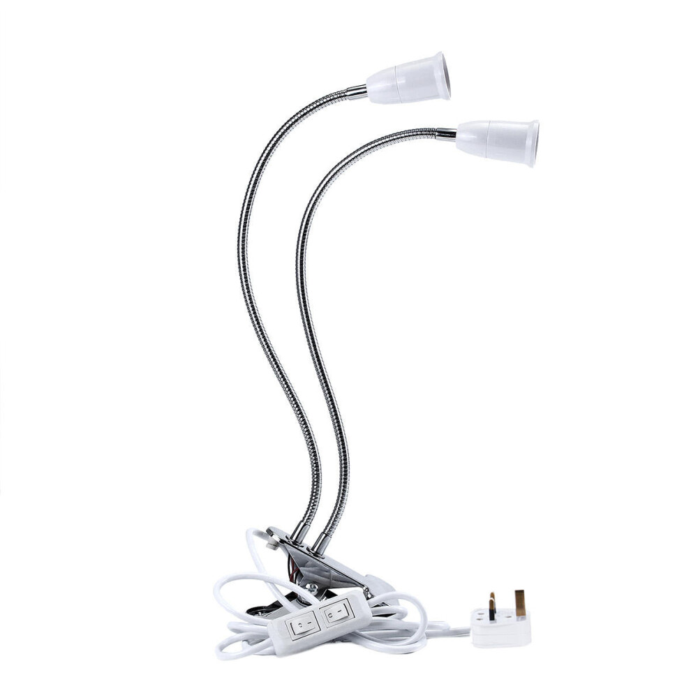 (UK Plug) 40CM E27 Flexible Dual Head Clip Lampholder Bulb Adapter with On/off Switch for LED Grow Light