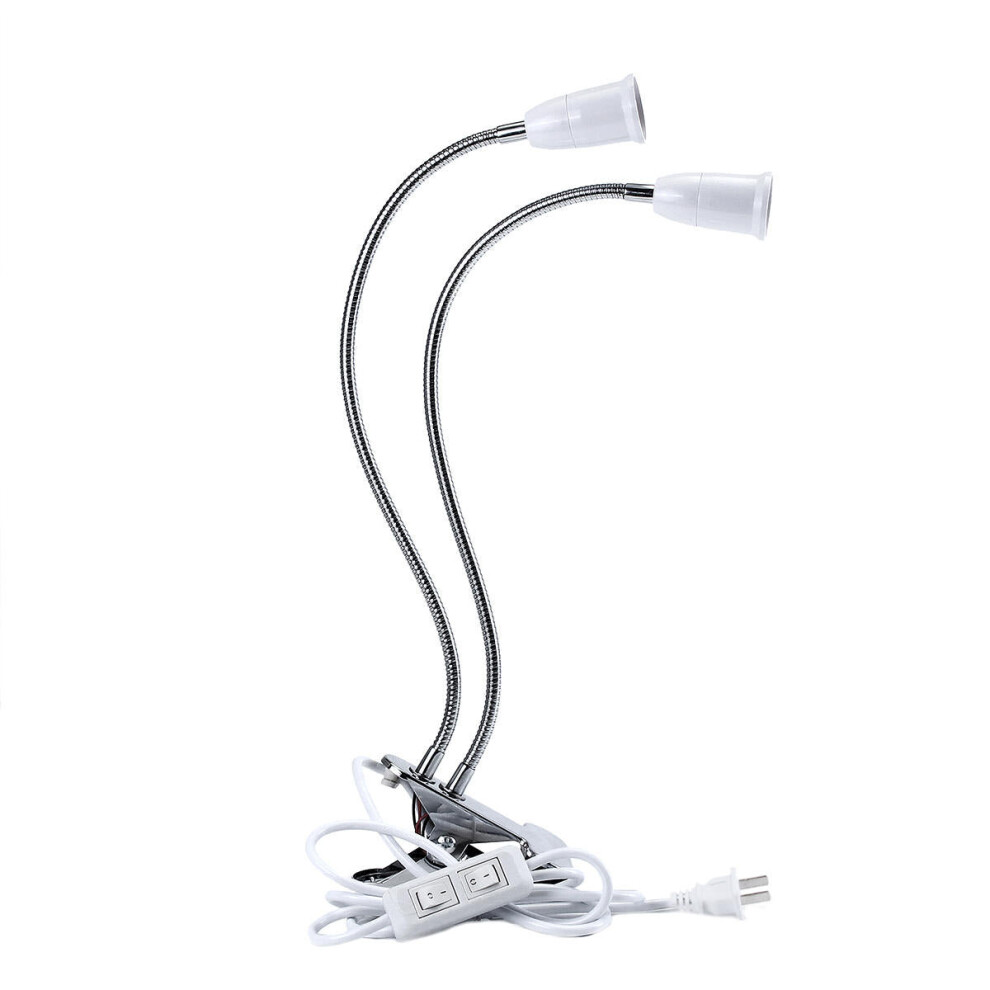 (US Plug) 40CM E27 Flexible Dual Head Clip Lampholder Bulb Adapter with On/off Switch for LED Grow Light