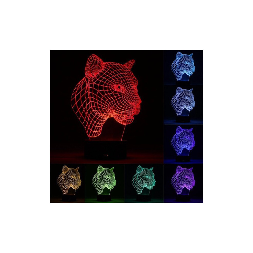 (Leopard) 3D Color Changing LED Desk Table Lamp Remote Acrylic USB Night Light Christmas Gift