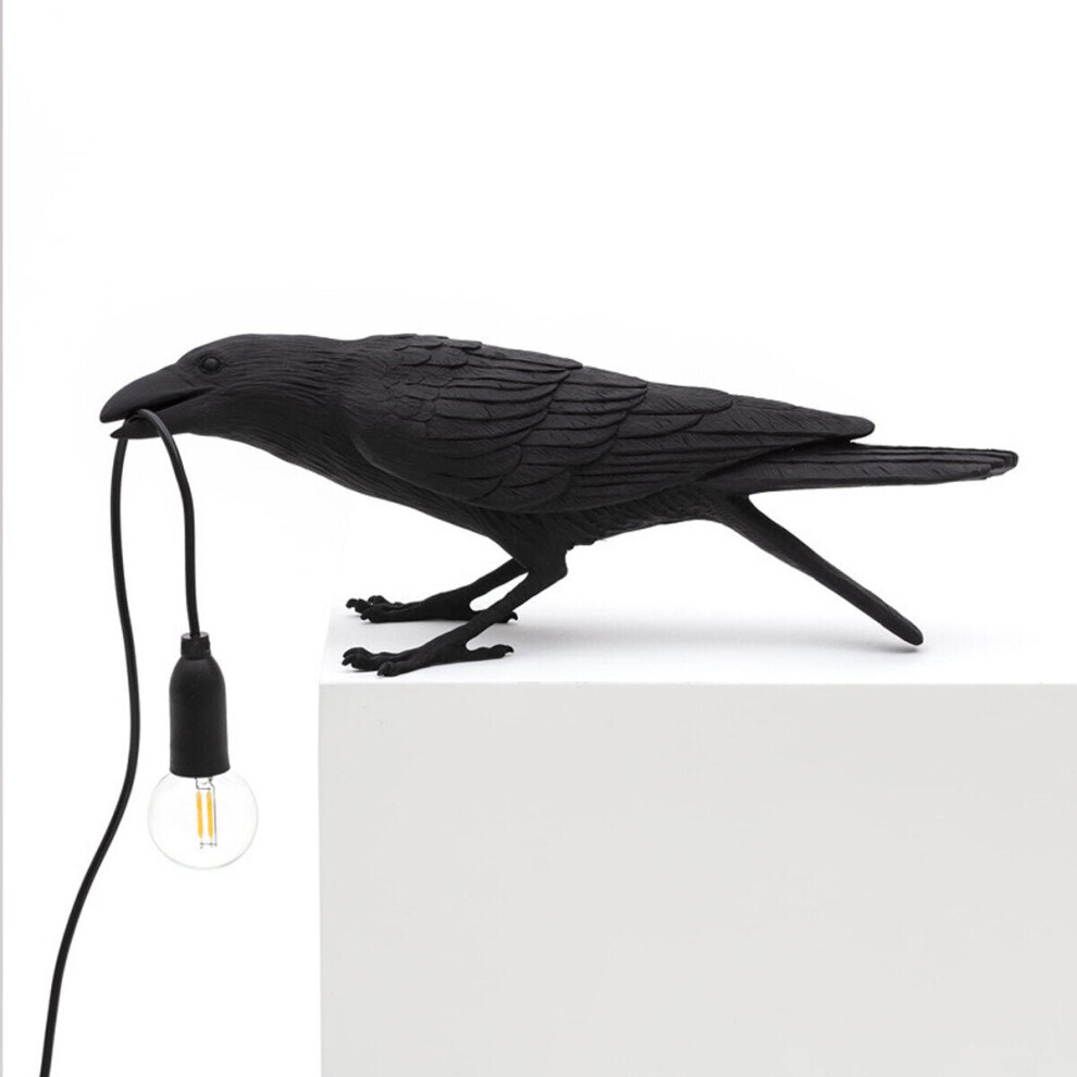 (Bird Looking Black) Black/White Bird Table Lamps Resin Crow Desk Lamp Bedroom Wall Sconce Light Fixtures