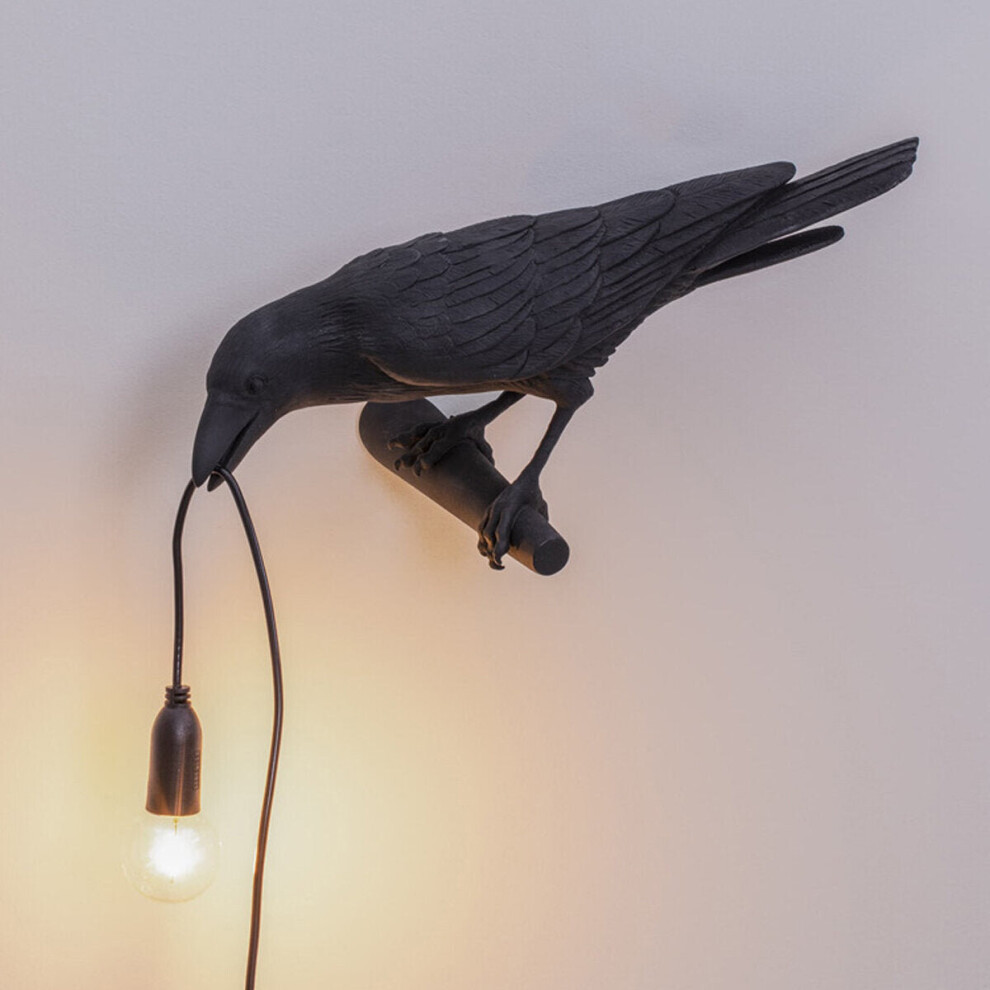 (Bird Sitting Black) Black/White Bird Table Lamps Resin Crow Desk Lamp Bedroom Wall Sconce Light Fixtures